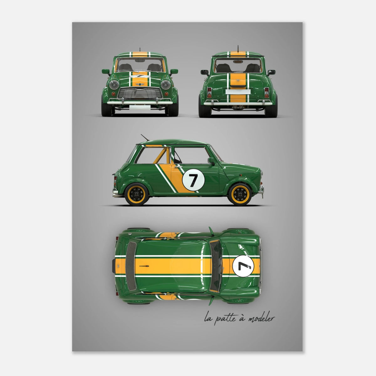 British Classic Icon Aluminum Print - Vintage Compact Car Art