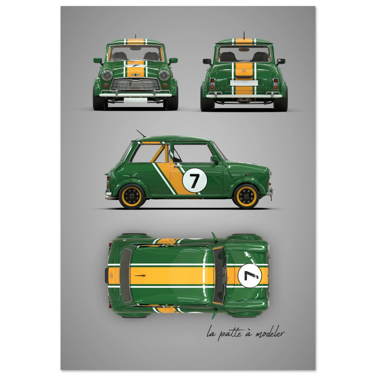 British Classic Icon Aluminum Print - Vintage Compact Car Art