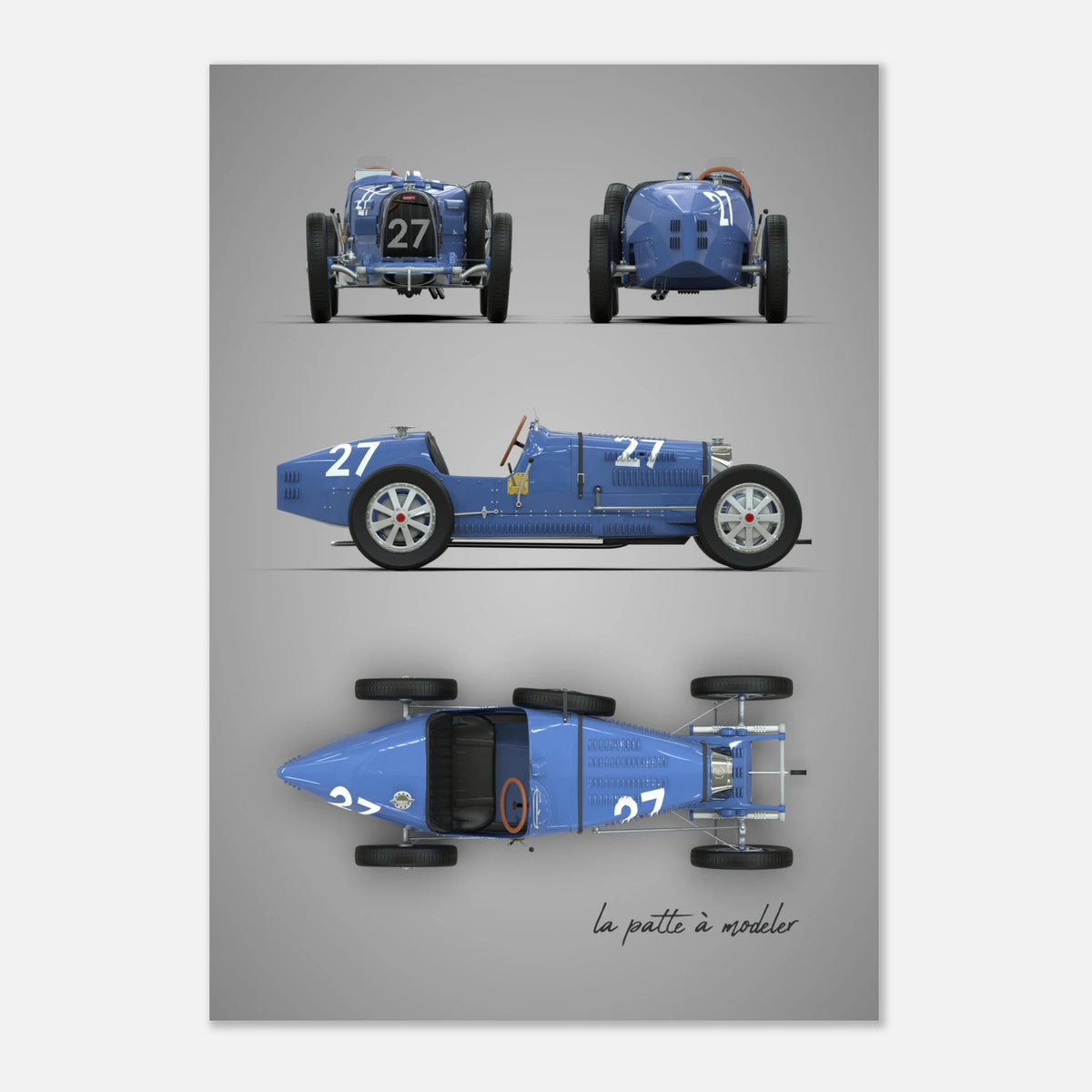 French Racing Car Aluminum Print - Classic Grand Prix Art