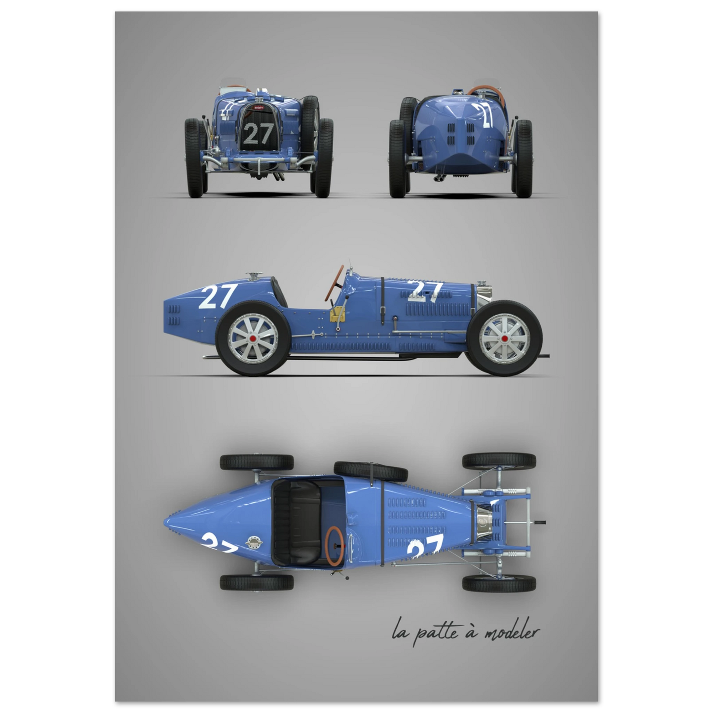 French Racing Car Aluminum Print - Classic Grand Prix Art