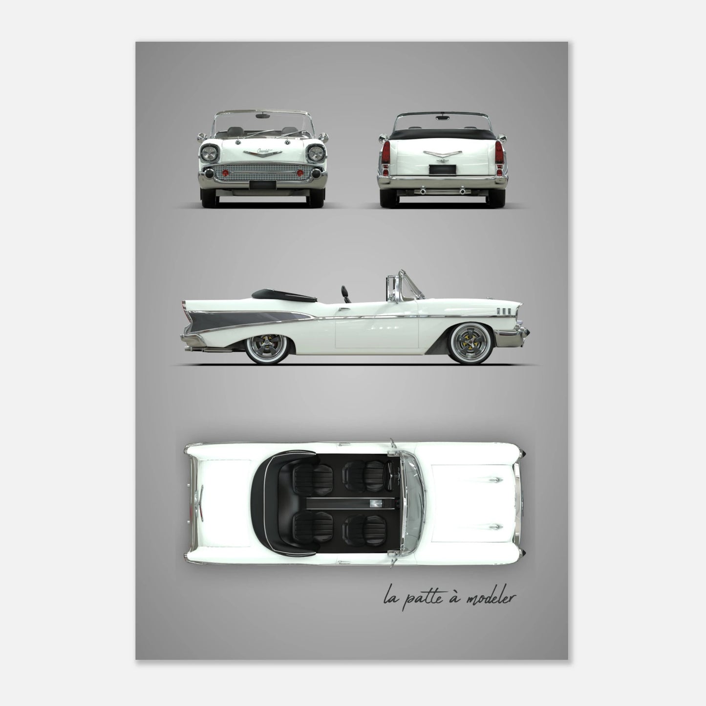 1950s American Car Aluminum Print - Classic Chrome Art