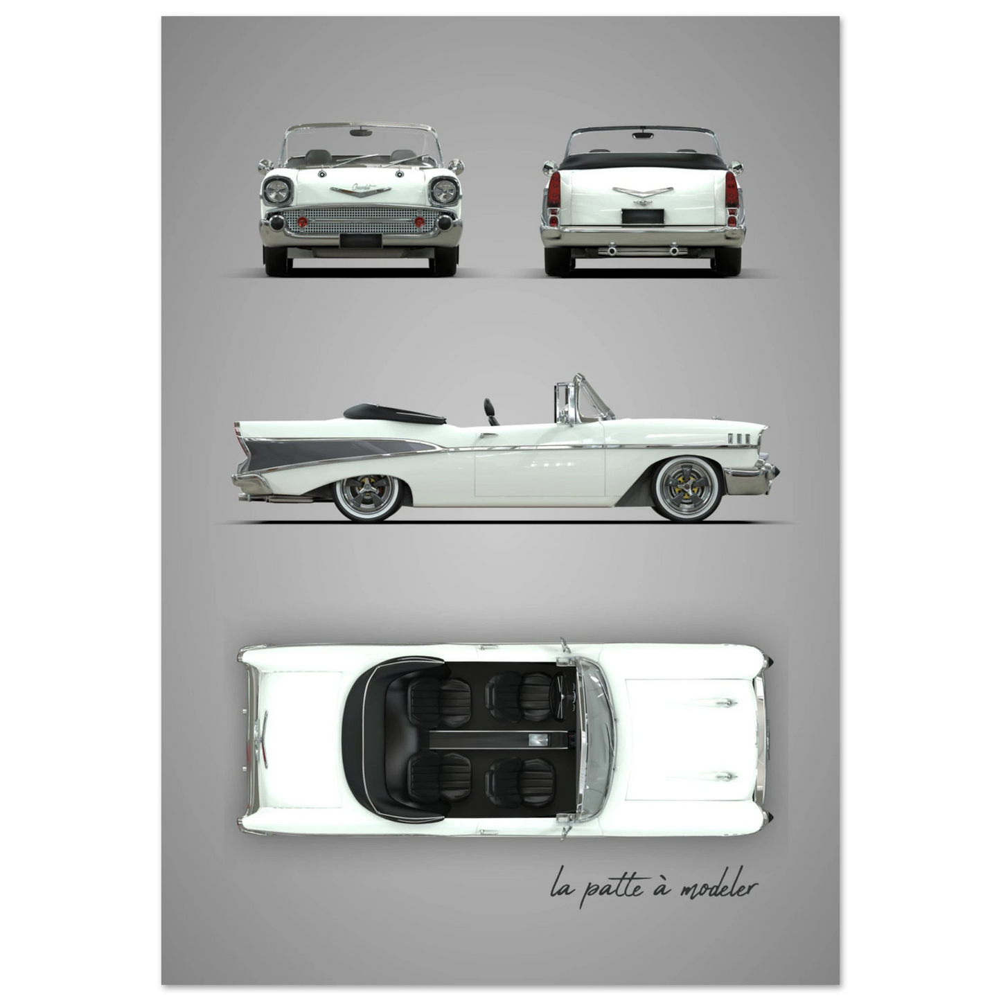 1950s American Car Aluminum Print - Classic Chrome Art