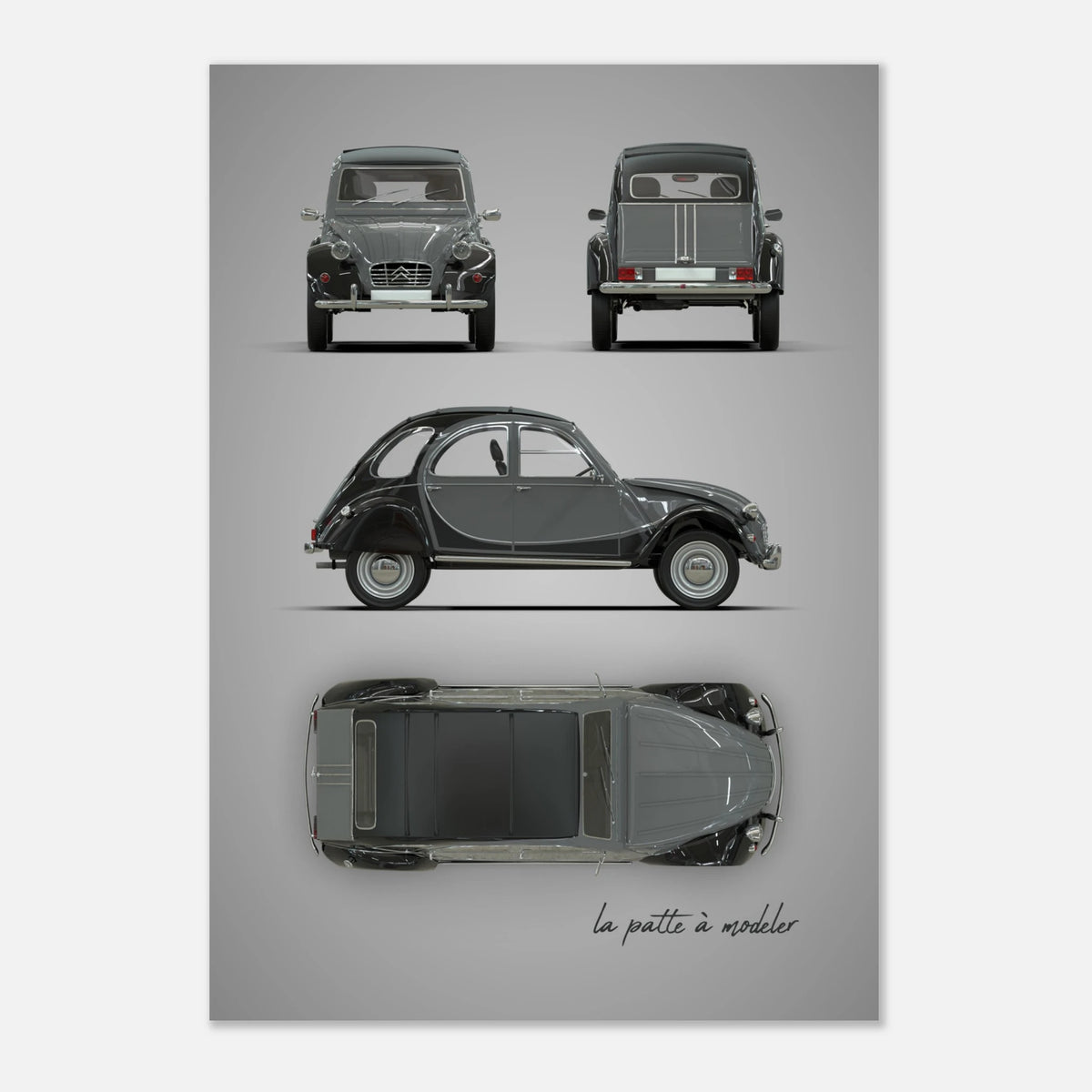 French Classic Car Aluminum Print - Vintage Design Art