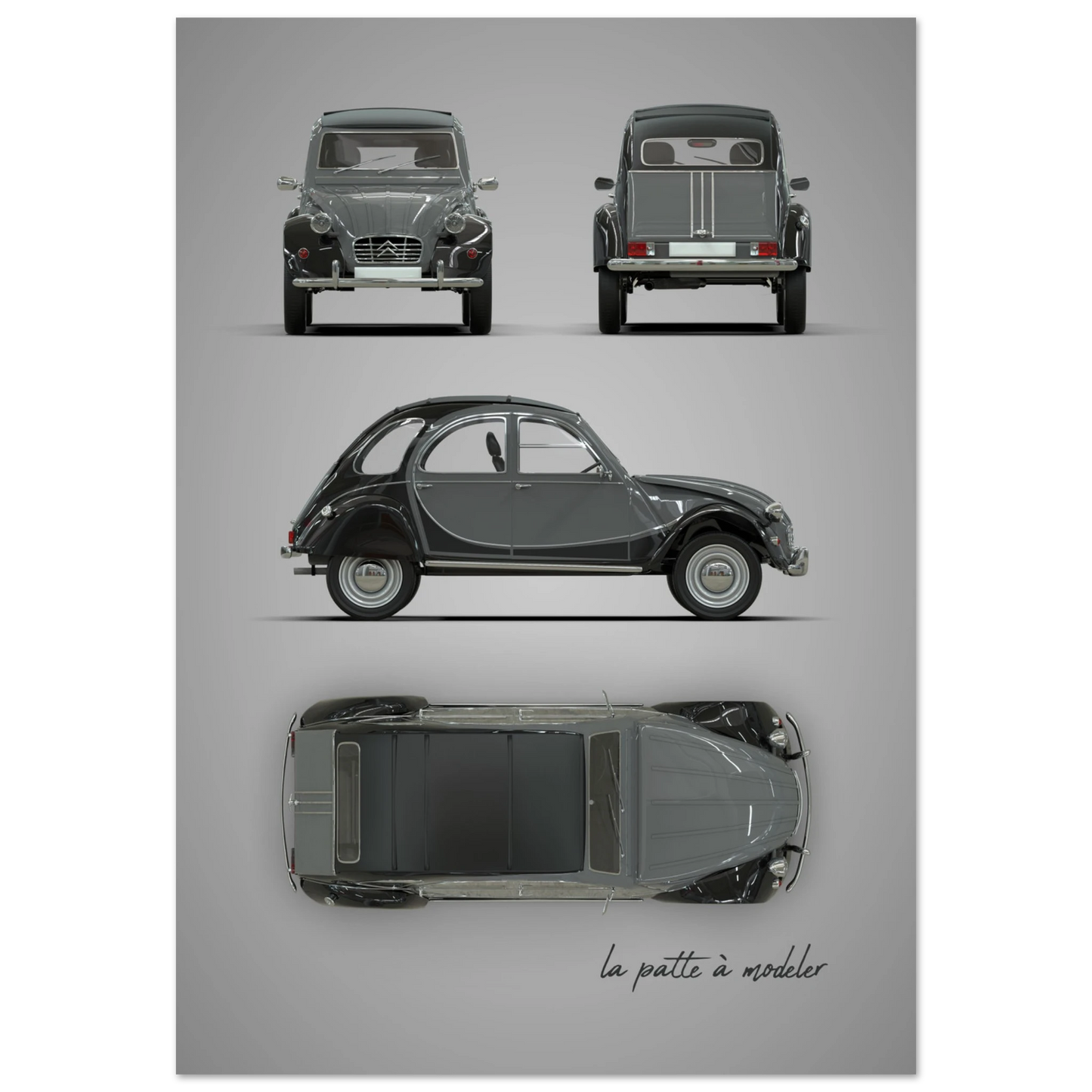French Classic Car Aluminum Print - Vintage Design Art