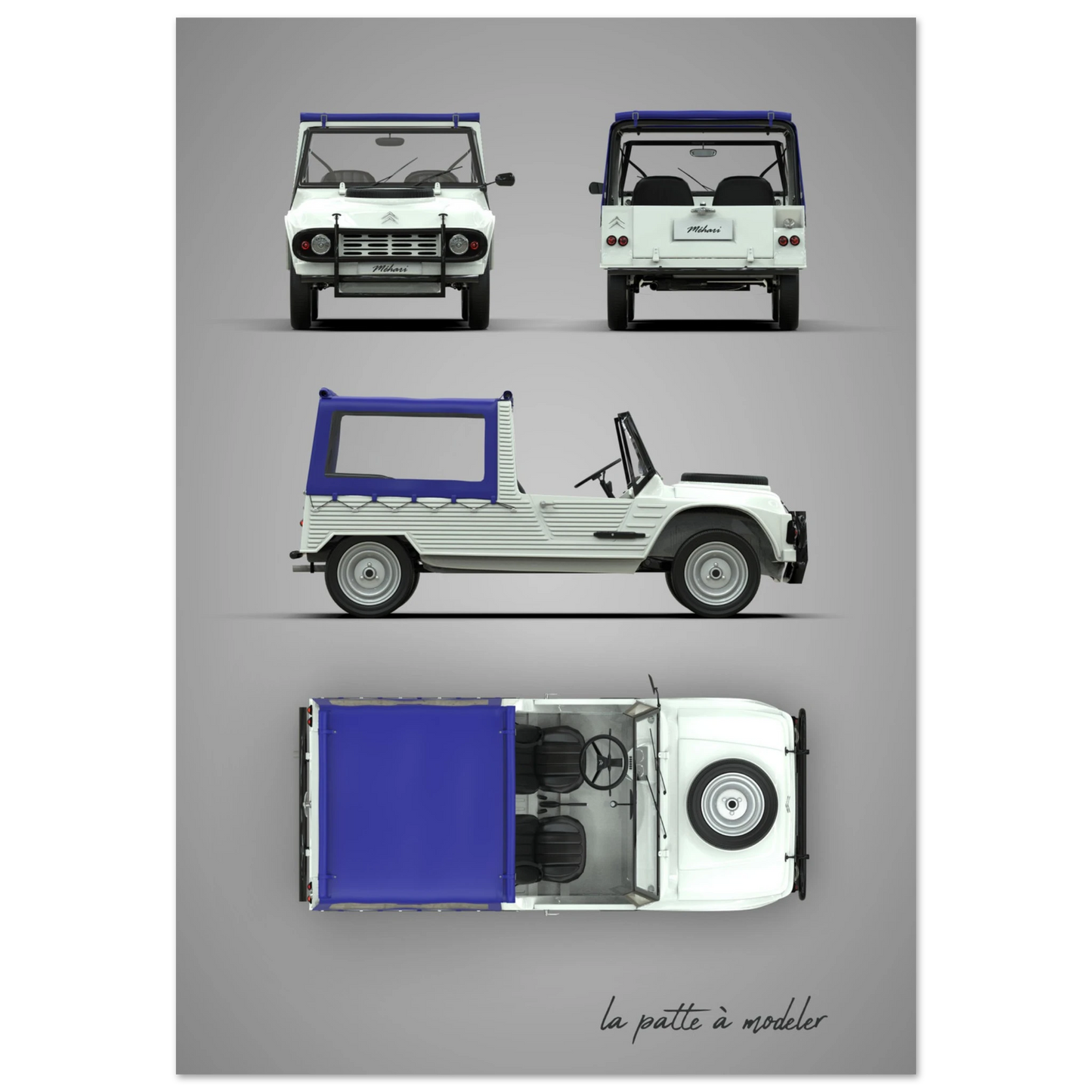 French Classic Car Aluminum Print - Vintage Design Art