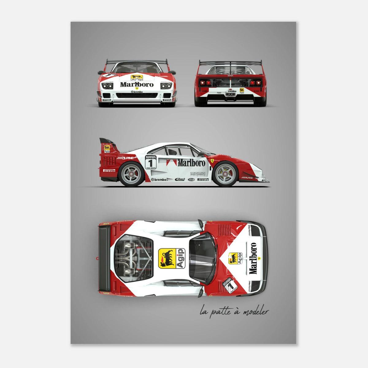 Italian Supercar Aluminum Print - 1980s Performance Art