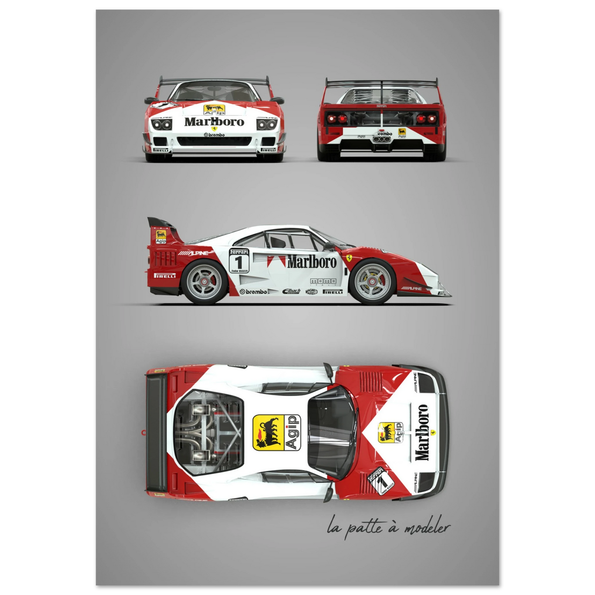 Italian Supercar Aluminum Print - 1980s Performance Art