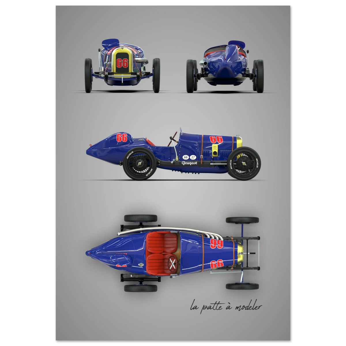 French Racing Car Aluminum Print - Motorsport Heritage Art