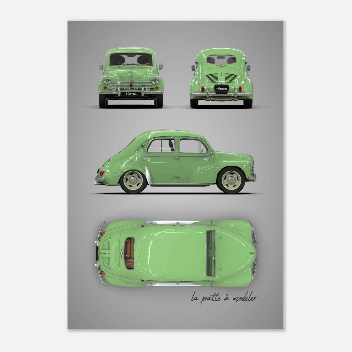 French Classic Car Aluminum Print - 1950s Vintage Art