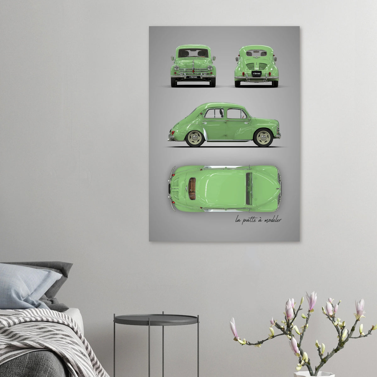 French Classic Car Aluminum Print - 1950s Vintage Art