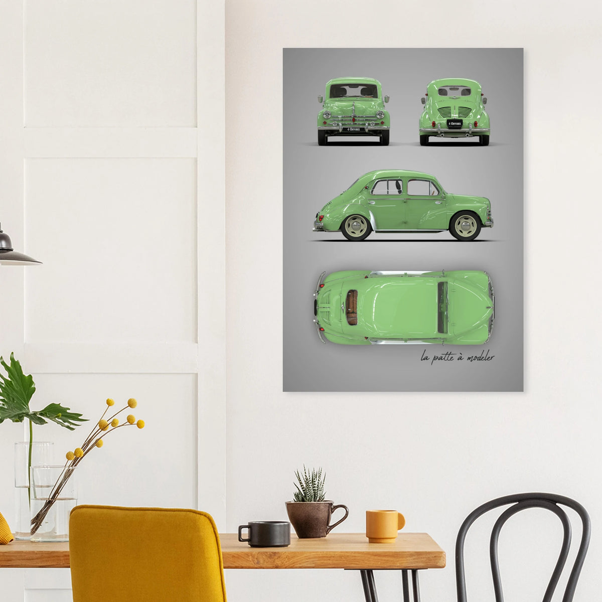 French Classic Car Aluminum Print - 1950s Vintage Art