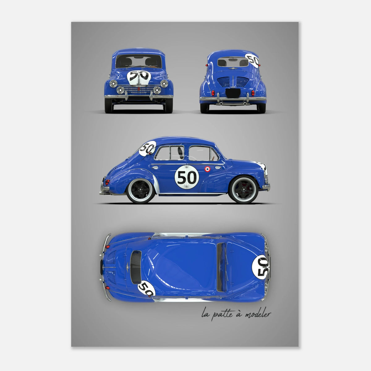 French Classic Car Aluminum Print - 1950s Vintage Art