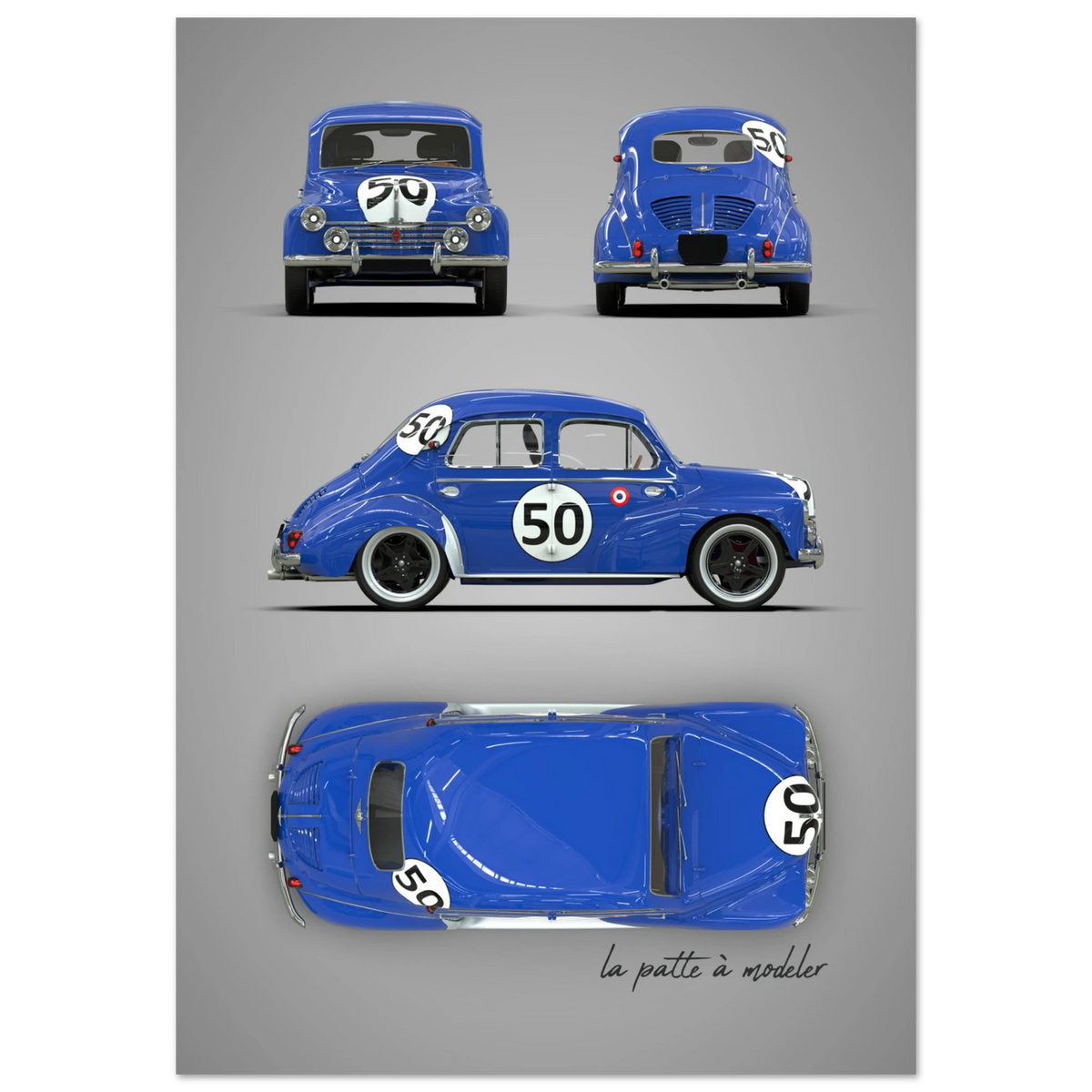 French Classic Car Aluminum Print - 1950s Vintage Art