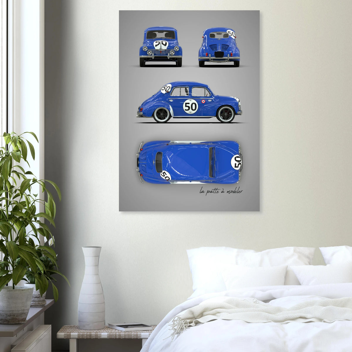 French Classic Car Aluminum Print - 1950s Vintage Art