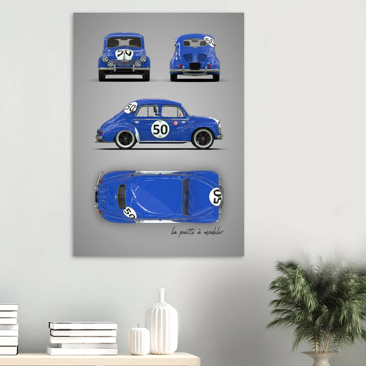 French Classic Car Aluminum Print - 1950s Vintage Art