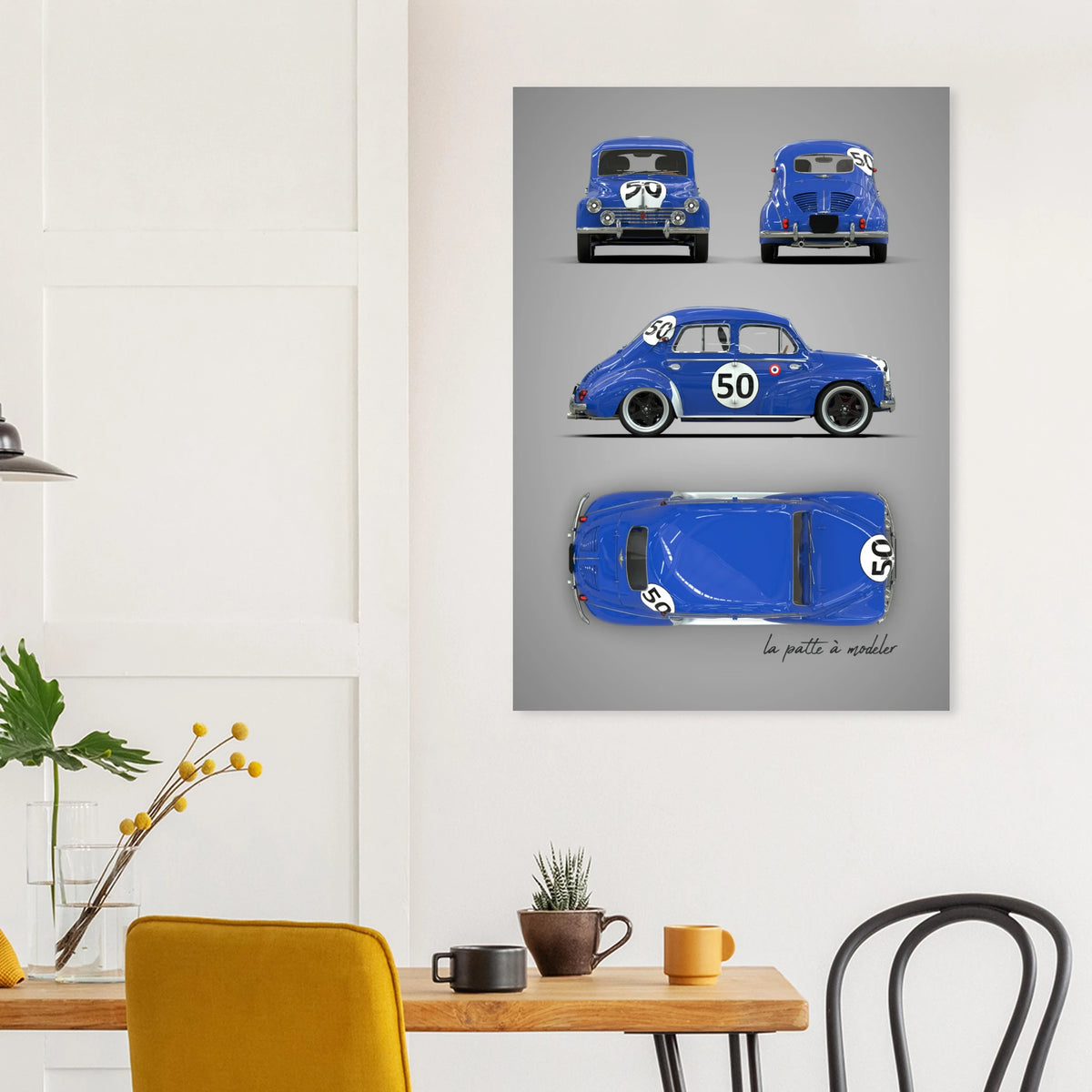 French Classic Car Aluminum Print - 1950s Vintage Art