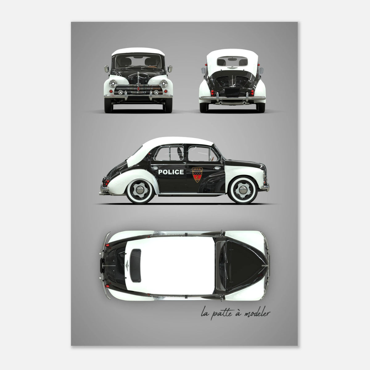 French Classic Car Aluminum Print - 1950s Vintage Art