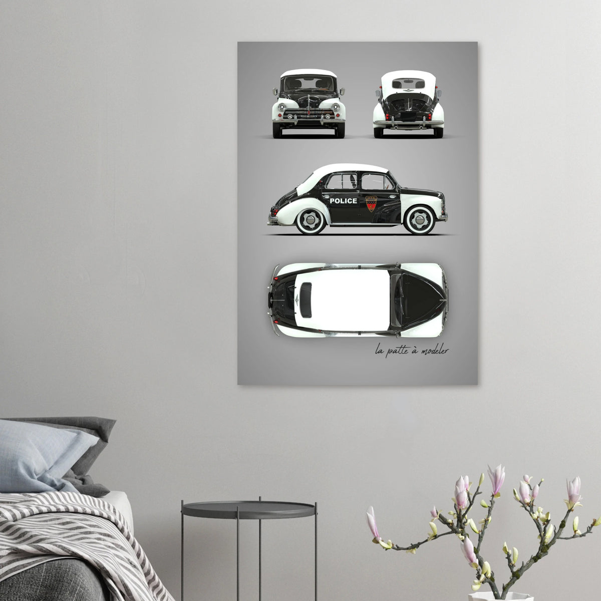 French Classic Car Aluminum Print - 1950s Vintage Art