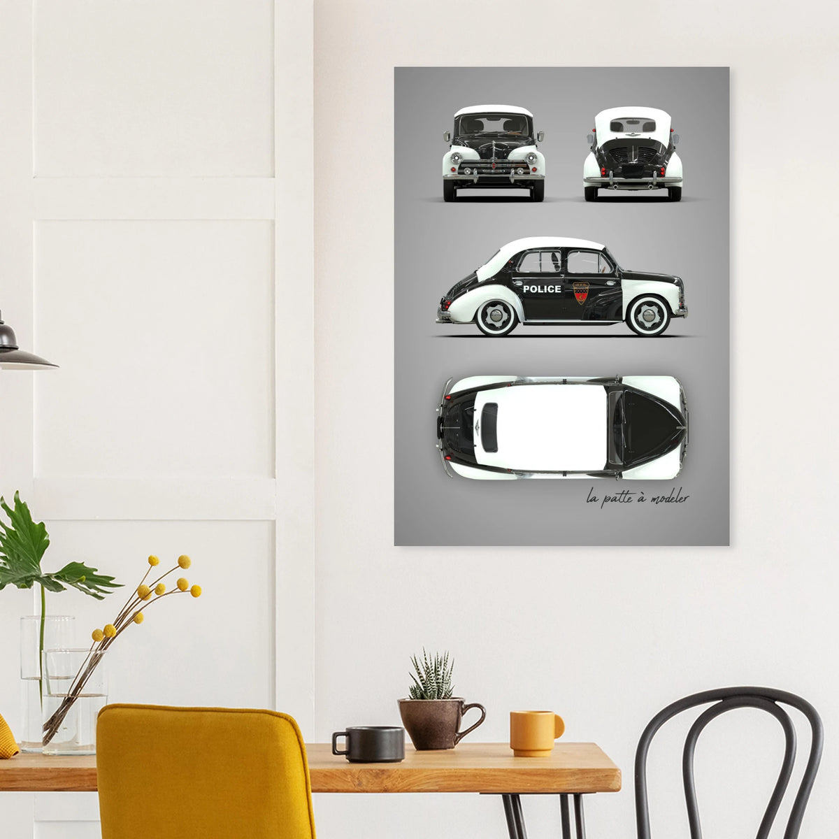 French Classic Car Aluminum Print - 1950s Vintage Art
